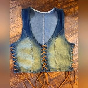 Denim Lace-Up Vest , Fuax Suede Ties